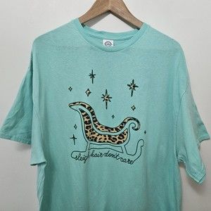 DELTA Women's Cyan Crew Neck Short Sleeve T Shirt Graphic Print Size 2XL